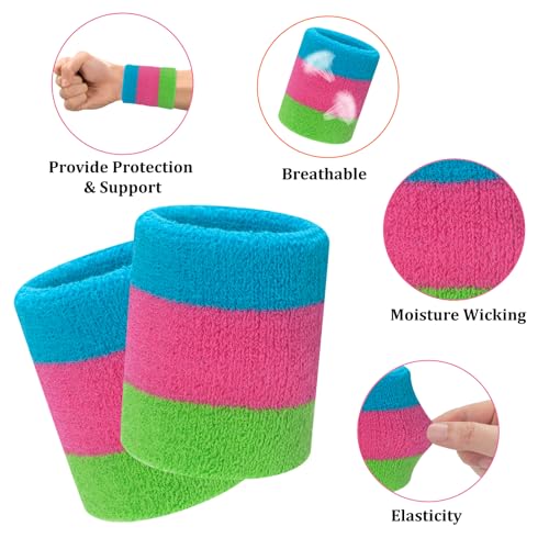 Image of ONUPGO Neon Sweatbands Set - 3 Piece Sport Headband & Wristbands for Men, Women & Kids | Moisture Wicking Athletic Sweat Bands for Running, Gym, Tennis, Basketball, Soccer | 80s Retro Style