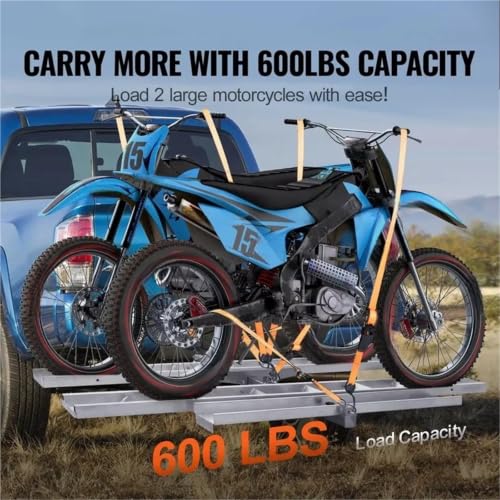 Porta motocicletas para 2 motos, capacidad 600LBS, montaje en enganche de aluminio, rampa de carga para scooter y moto de tierra miniatura 2