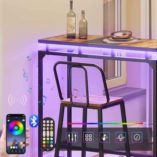 YATINEY Mesa Alta de Bar con Efecto Flotante y Tiras LED Multicolor, Consola Estrecha, Estructura Metálica, Estilo Industrial, para Salón, Comedor, Bar, Negro XBT01CDBK - imagen 4