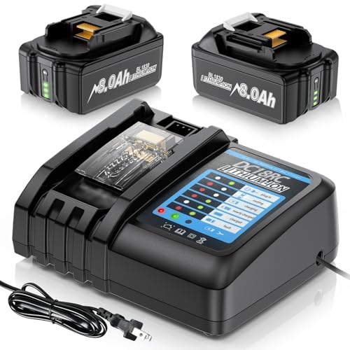 Uionvot 2-Pack 8.0Ah Cordless Tool Battery Packs and Charger for Makita 18V Battery Replacement...