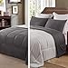 Exclusivo Mezcla Lightweight Reversible 2-Piece Comforter Set All Seasons, Down Alternative Comforter with 1 Pillow Sham, Twin Size, Grey