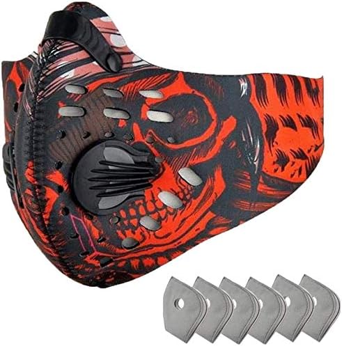 Outdoor Sports Half Face Mask with 6 Pcs Activated Carbon Filter Breathable Riding Mask Adjustable Windproof Dust Mask for Running Motorcycle Cycling Skiing (A-06)