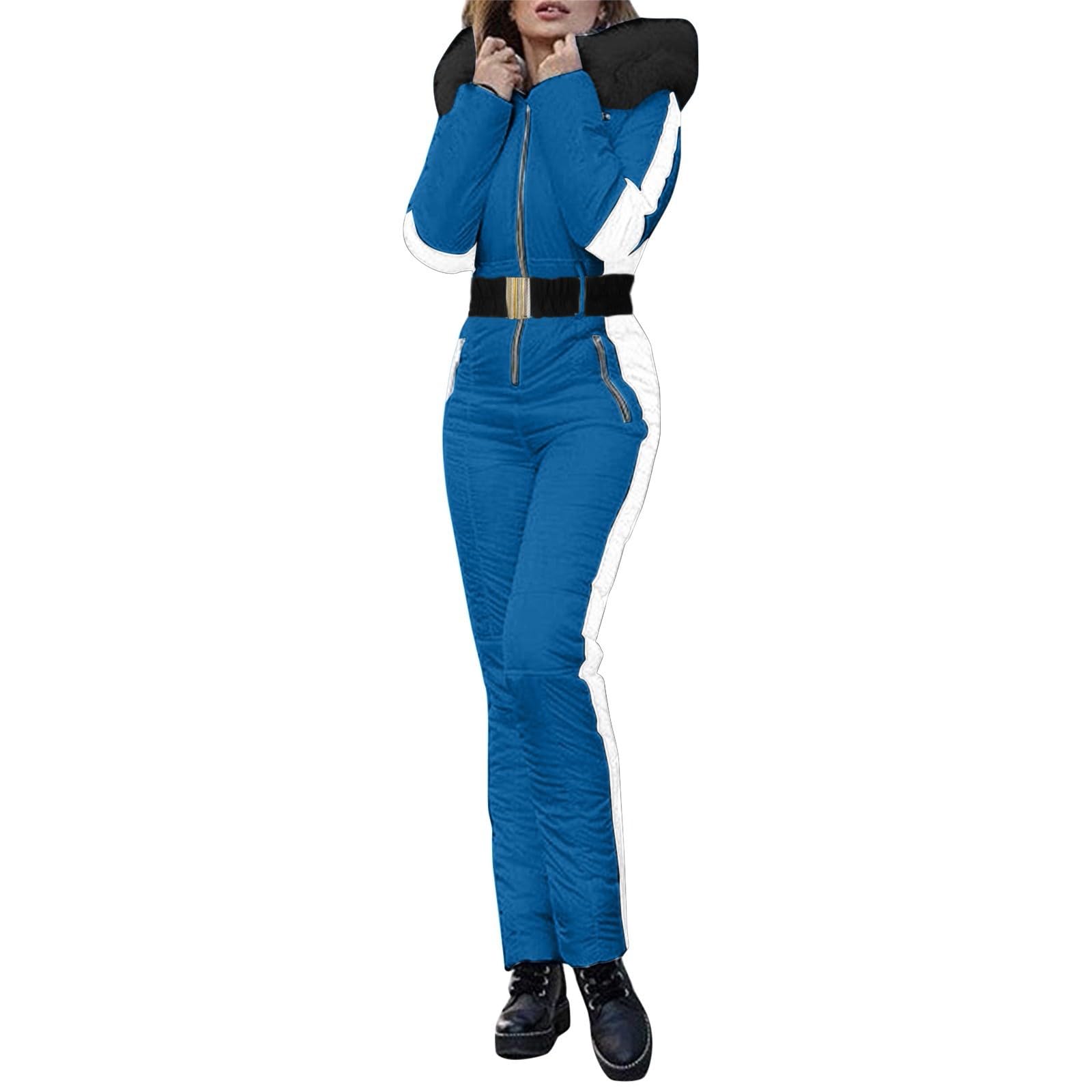 Tuta da sci da donna – Inverno caldo tuta da sci tuta da sci monopezzo, tuta lunga con cappuccio e chiusura lampo, tuta da sci antivento