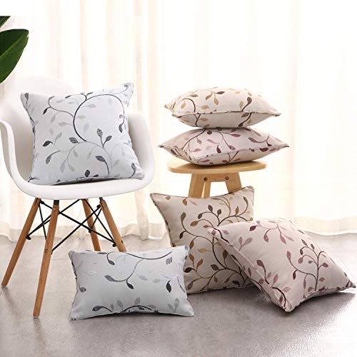 Gyrohome Throw Pillow Case,Pack Of 2, Classical Embroidery Jacquard Leaf Pattern Square Decorative Cushion Cover,Gray,18X18In #TOP6