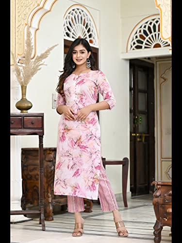 GoSriKi Women's Cotton Blend Printed Straight Kurta with Pant (PS-Pink-CMD-GS_M_Pink_Medium) - Image 5
