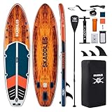 SKADDLES Tabla de remo inflable portátil (SUP) para adultos y jóvenes con cubierta antideslizante, fitness y diversión familiar (grano de madera