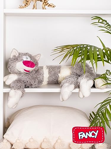 FANCY Lange Katze Kuscheltier 83cm groß Plüsch Nackenkissen Seitenschläferkissen Katze Spielzeug Kinder und Erwachsene (grau)