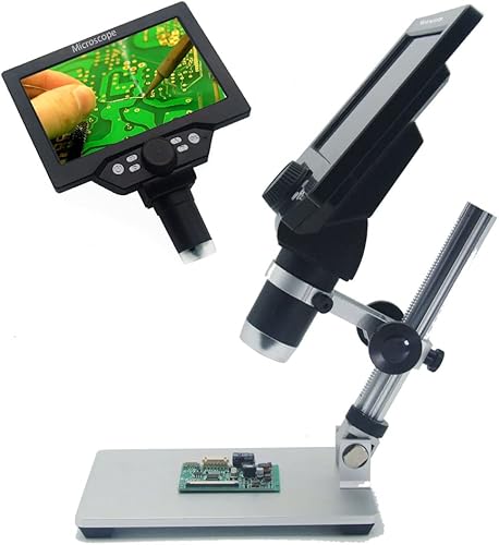 Miniatura 2 de Weytoll Microscopio digital G1200 Pantalla a color grande de 7 pulgadas Pantalla LCD de base grande 12MP 1-1200X Lupa de amplificación continua con