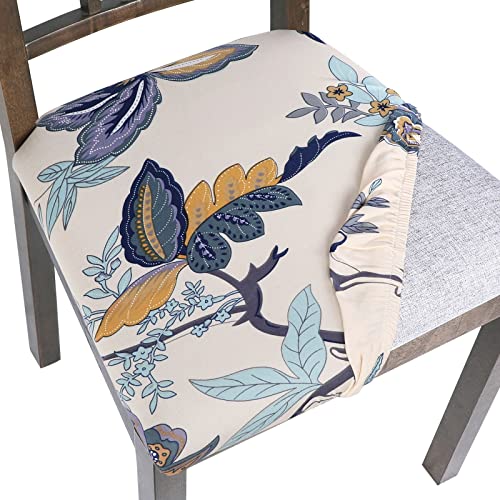 Image of SearchI Seat Covers for Dining Room Chairs Stretch Printed Chair Seat Covers Set of 4, Removable Washable Upholstered Chair Seat Protector Cushion Slipcovers for Kitchen, Office(Flower Pattern)