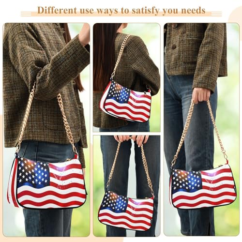 Image of Shoulder Bags for Women American US Flag Independence Day Patriotic Hobo Tote Handbag Small Clutch Purse with Zipper Closure