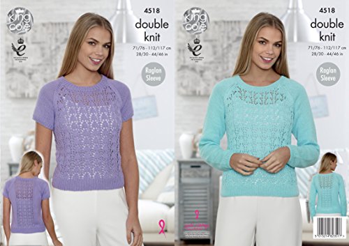 King Cole 4518 Knitting Pattern Ladies Raglan Sleeve Sweaters in Cottonsoft DK