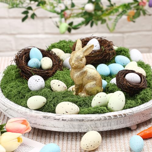Wesiti Easter Decoration Set Gold Bunny Figurines, Artificial Birds Nest, DIY Easter Eggs Craft, Fake Moss for Easter Table Topper Decor Garden Yard Home Party Gift