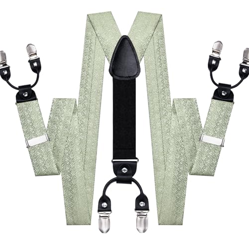 Image of Dubulle Suspender and Bow Tie for Men Paisley Solid Mens Suit Braces Pretied Bowtie and Handkerchief Cufflinks Formal Wedding
