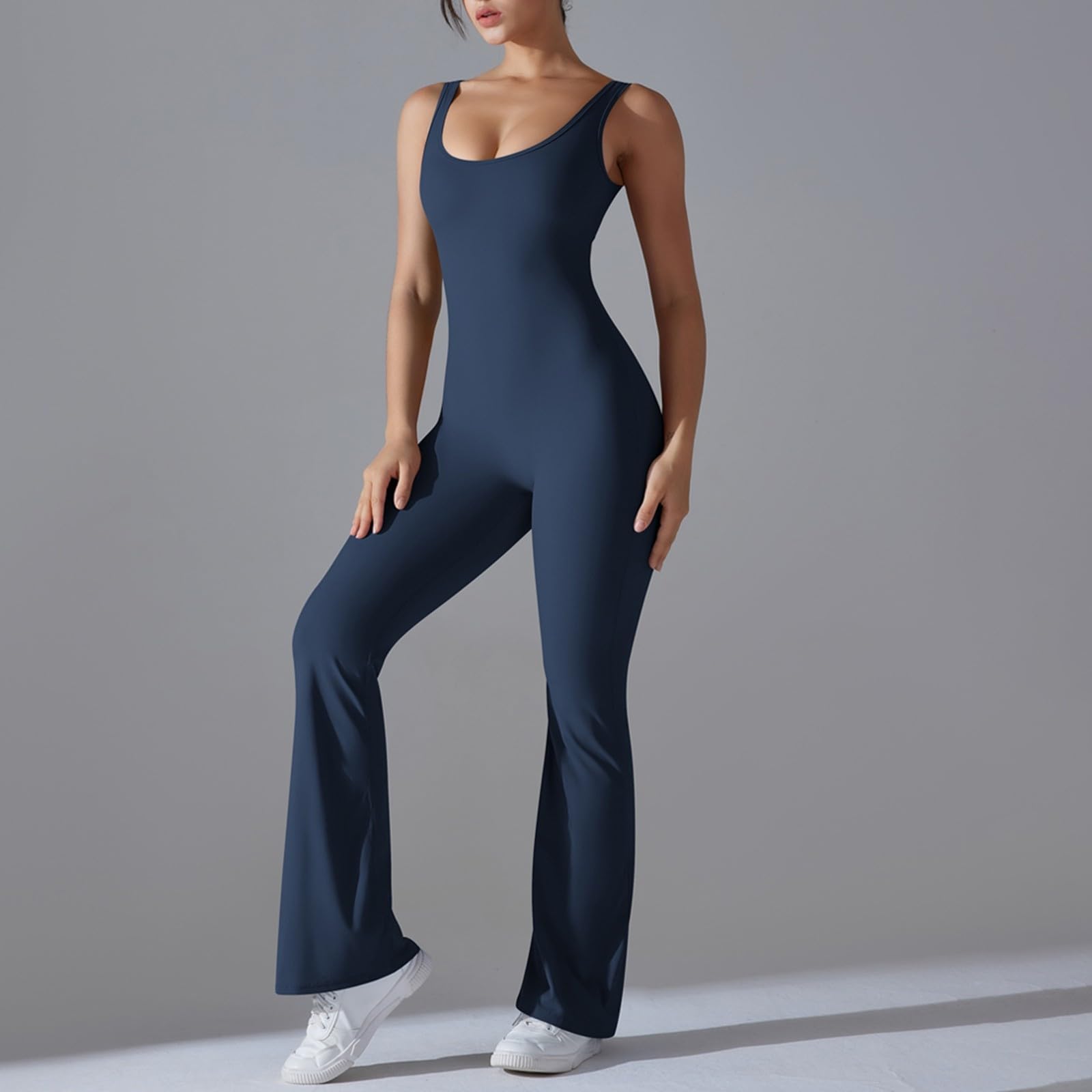 Generisch Combinaison évasée sans manches pour femme, dos nu, combinaison de yoga, combinaison de fitness sans couture pour une élégance sensuelle