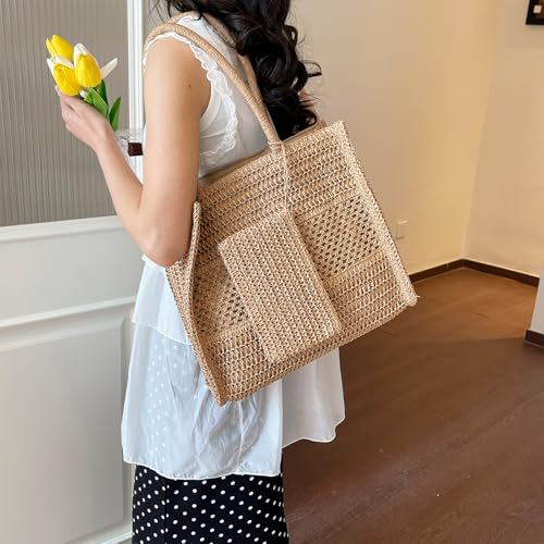 Bolso de playa tejido de paja para mujer miniatura 3