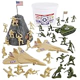 TimMee Bucket of Army Men - OD Green vs. Tan 54pc Soldier Playset - Made in USA