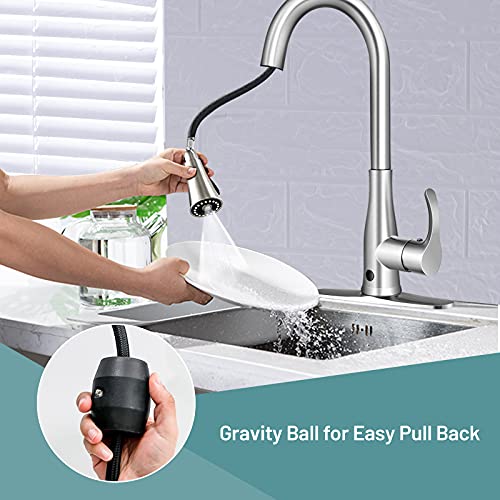 Giantex 304 Stainless Steel Touchless Kitchen Faucet, 360 Degree Swivel High Arc Single Handle Hands-Free Faucet W/Pull Down Sprayer, Brushed Nickel Motion Sensor Sink Faucet W/ 3 Spray Functions #TOP5