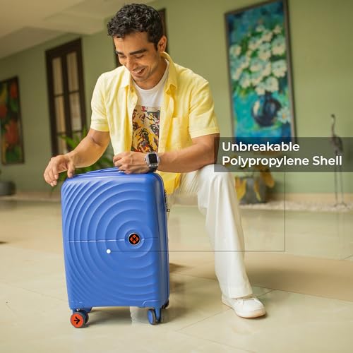 Image of Nasher Miles Polypropylene Spinner Seattle Hard-Sided Cabin Luggage 20 inch | 55cm | 8 Wheels Small Trolley Bag for Travel | Suitcase (Dark Blue)