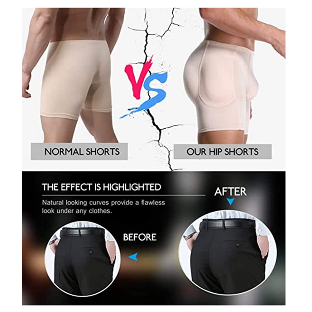 Pantalones levantadores de glúteos Falsos, Almohadillas de Encaje para realzar Las Caderas, Ropa Interior Moldeadora, Calzoncillos de Levantamiento Acolchados para hombr(Desnudo-XX-Grande