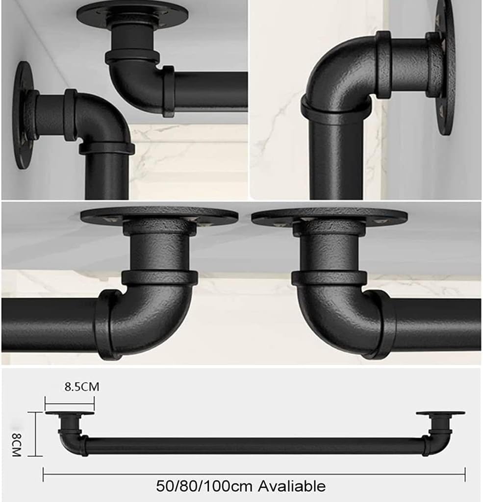 Metal Black Staircase Handrails Complete Kit,Industrial Decorative Wrought Iron Water Pipe Hand Rail Railings Wall Mounted,Stair Handrails Guardrail Corridor Support 25cm