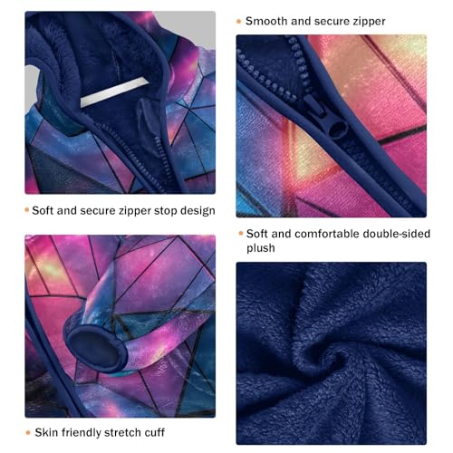 Geometric Triangles Toddler Fleece Jacket Girl Boys Hooded Fleece Jacket Coat Warm Outwear Zip-up 3-10T3