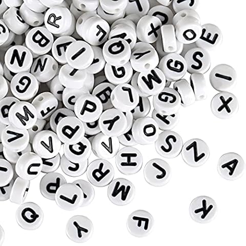 Naler 1200pcs Letter Beads for Jewelry Making, 6mm Round Acrylic Alphabet Beads A-Z for Name Bracelet, Necklaces, Key Chains Craft, White Cover