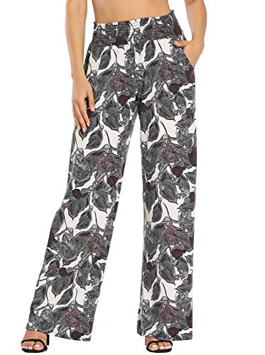 Urban GoCo Mujer Pantalón Palazzo de Pierna Ancha Casual Estampado Floral Baggy Pantalones (X-Large, 10)