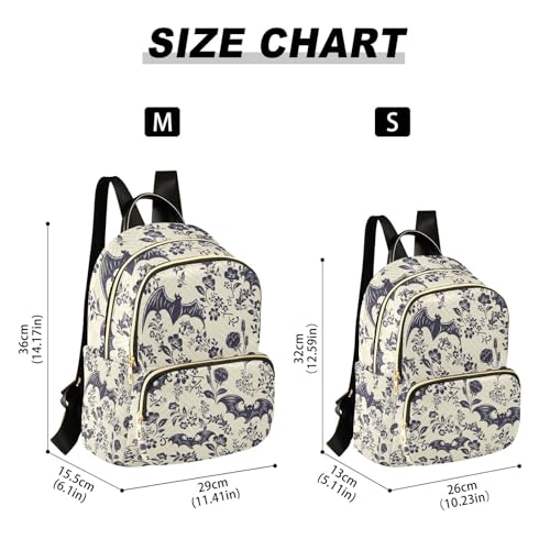 Image of Women Fashion Backpack Purse Goth Bats Rucksack, S | Casual Lightweight Quilted Daypack Ladies Bag for College Travel Work
