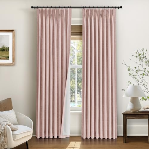 INOVADAY Pinch Pleated Curtains, 100% Light Blocking Linen Pinch Pleat