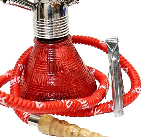 Image of AL-Sheesh Mya Petite Glass Hookah | Designer Alumunium 9 inch Inch Glass, Iron Hookah Set Heavy Smoke | Perfect for Party (Red)