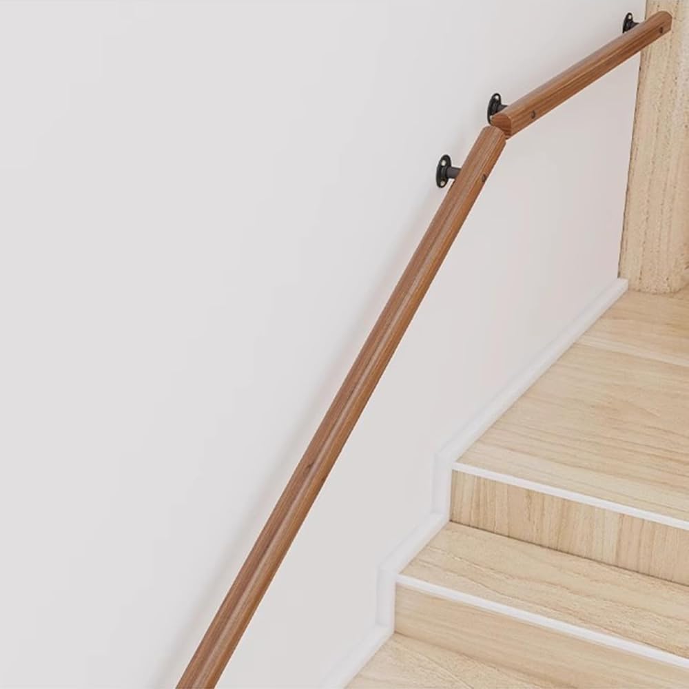 Pasamanos de Escalera Madera para Interior, Pasamanos de Escalera Redondos, Barandilla de Seguridad,Baranda Montado La Pared con Kit Instalación Barandilla, Barra de Apoyo Marrón(Size:120cm)