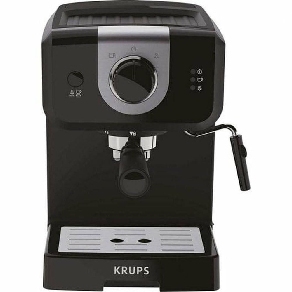 Krups Opio XP320810 – Caffettiera 15 bar di pressione, scaldavivande e montalatte, controllo girevole, nero/argento