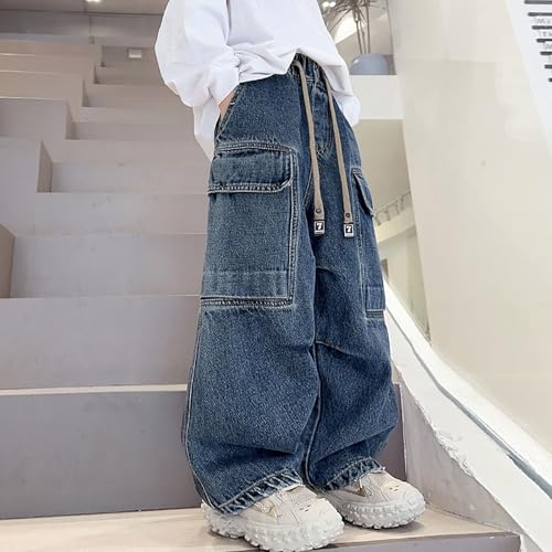 Pantalones cargo de niño vaqueros rectos cómodos de otoño e invierno con elástico 4