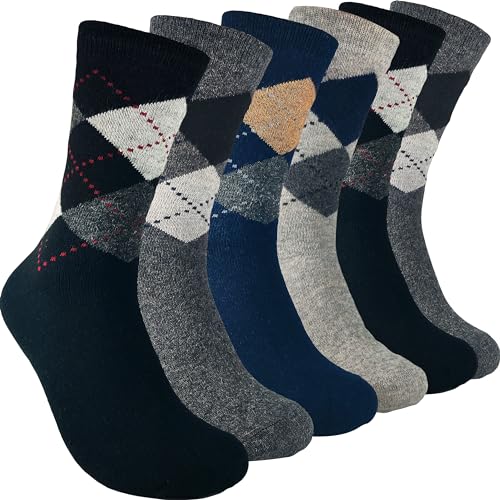 6 Pares Calcetines invierno hombre, Calcetines de lana, Calcetines calientes hombre y Calcetines de invierno hombre de lana y calentitos (40-46, Rombos (6 Pares))