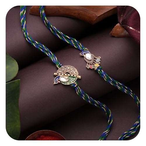 Image of TIED RIBBONS Rakhi for Brother - Set of 2 Premium Beaded Peacock Rakhi for Brother Bhaiya Boys Men Kids with Tikka - for Rakshabandhan