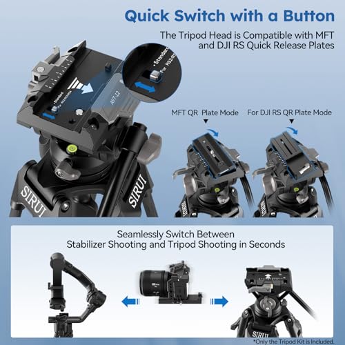 Image of SIRUI Quick Release Carbon Fiber Video Tripod, 73 inch Heavy Duty Tripod with Fluid Head and One-Step QR Plate Locking System, Professional for DSLR Cameras Camcorders, Max Load 33lbs / 15kg, AVT-12