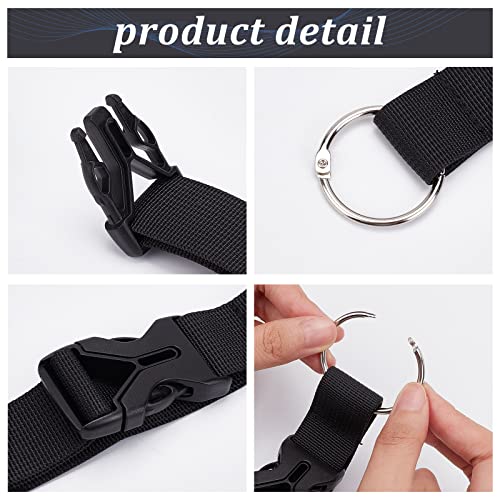Image of GORGECRAFT 2Pcs Luggage Straps Coat Jacket Gripper Holder Suitcase Belt Clip Ring Hook Black Adjustable Belt Straps with Iron Hinged Rings and Plastic Release Buckle Polyester Travel Accessories