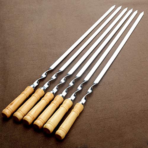 HEMOTON 6 peças de agulhas de churrasco com cabo de madeira para acampamento, passeios ao ar livre,