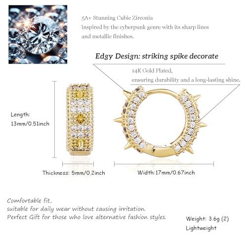 Goth Punk Black Hoop Earrings For Men 14K Gold Spike Hoop Earrings 5A+ Cubic Zirconia Gothic Huggie Earrings Trendy Cool Edgy Vampire Earrings For Women Men for All Occasions2