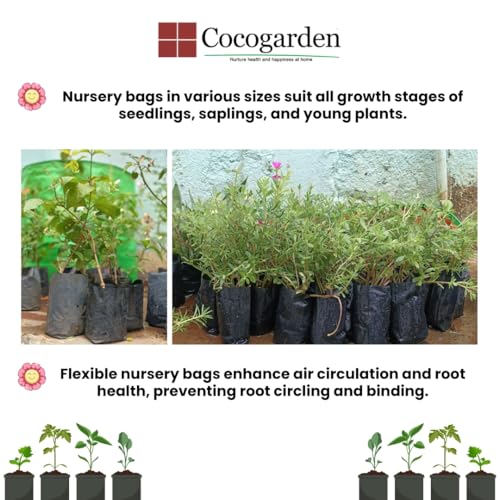 Image of cocogarden Plastic UV Protected Poly Grow Bag for Seedling Nursery Cover Plant Bags (Black, 4 x 6 inch) - Pack of 10 | for Terrace and Balcony Gardening, Kitchen Vegetable and Flowering Plants