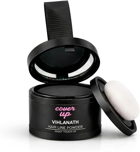 Hair Powder, Black, 4g | Instant Grey Root Coverage &amp; Bald Spot Concealer | Long-Lasting, Sweat-Resistant | Natural Matte ...