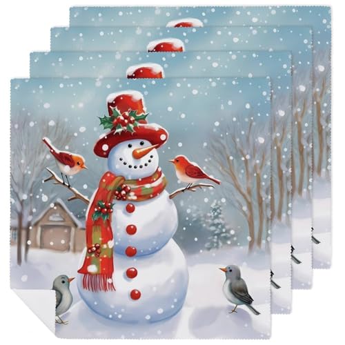 Servilletas de Tela Navidad Muñeco de Nieve y Pájaros miniatura 1