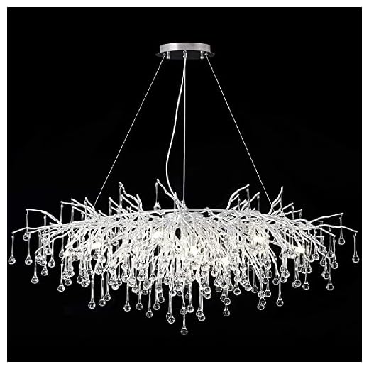 YIOSI Modern Rectangle Chandelier, Forest Tree Branch Large Ceiling Light Fixture Pendant Silver Frosted Raindrop Long High Ceiling Kitchen Island Lighting for Dining Room, Foyer (L45 Rectangle)