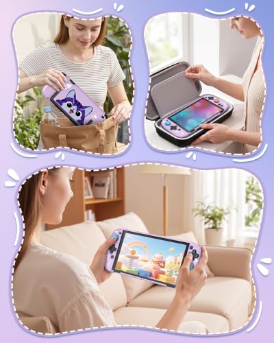 Image of Switch 2 Cute Case, FYOUNG Dockable Kawaii Cat Protective Cover Shell | Full Protection Accessories for Nintendo Switch 2 with Tempered Glass and Thumb Grips, PC Hard Case Anti-scratch Shockproof