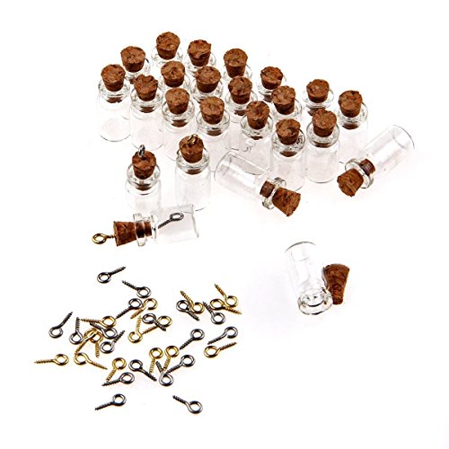 50 pcs 0.5 ml Mini botellas de vidrio con tapón de corcho Tiny que deseen botellas viales tarros con 10 piezas tornillos de ojo Cover