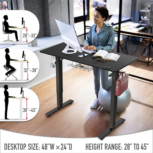 Image of SHW 48-Inch Electric Height Adjustable Standing Desk with Drawer, Memory Preset and Cable Management Tray, Black