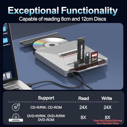 Image of Alxum External CD DVD Drive for Laptop, 7 in 1 Disc Player Burner with M.2