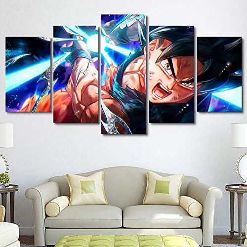 QJXX Decoración De Arte De Pared Imprime En Lienzo 5 Piezas De Dibujos Animados Dragon Ball Goku Paintings HD Imprimir Super Saiyan Poster Pictures For Living Room,A,30 * 40 * 230 * 60 * 230 * 80 * 1