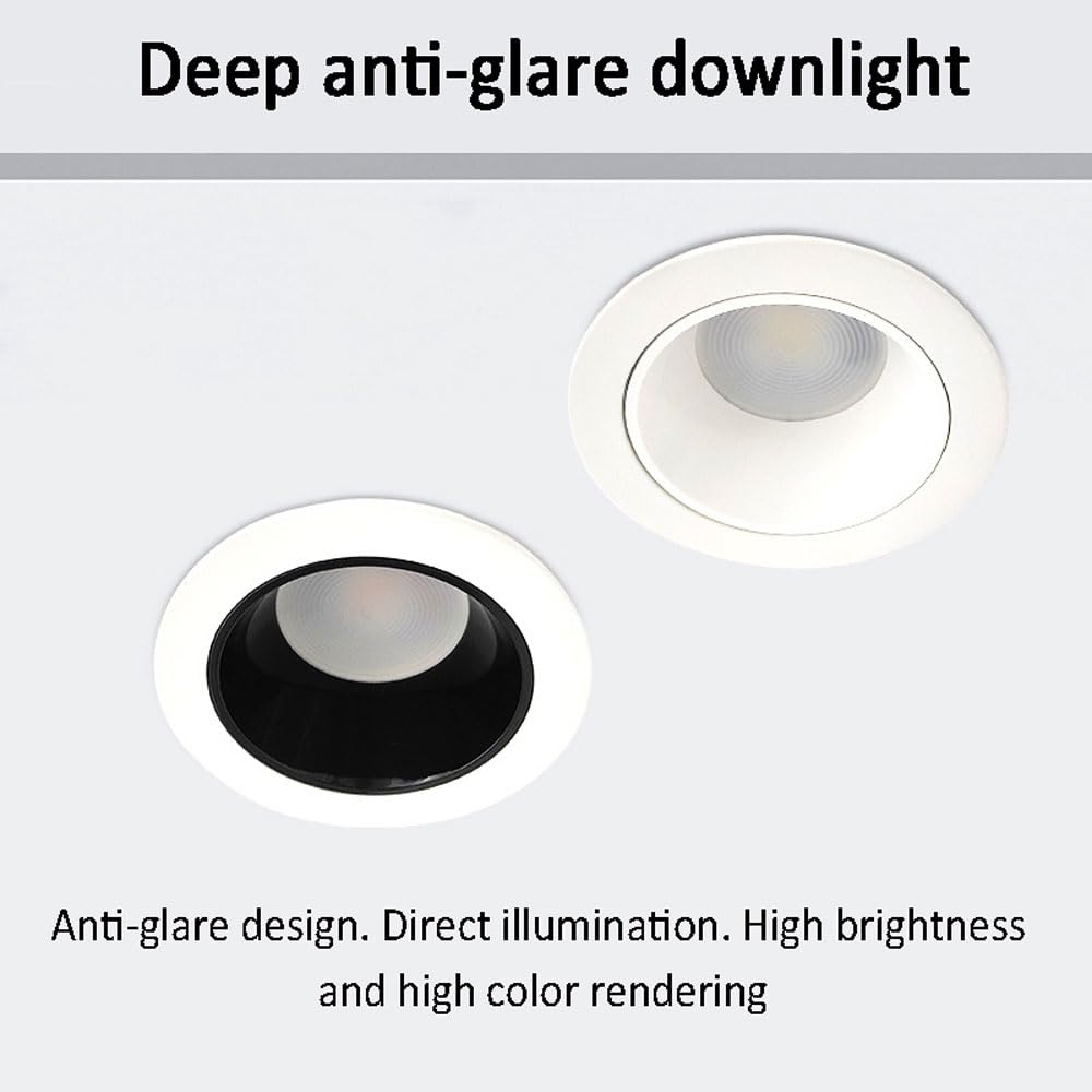 Zestaw 3 Opraw Oświetleniowych Led Downlight Do Wpuszczania, 4,4-Calowa Okrągła Aluminiowa Oprawa Sufitowa Do Wpuszczania, 3000K/4000K/6000K, Wybrana, 10 W, Wykończenie B,Black-3000K