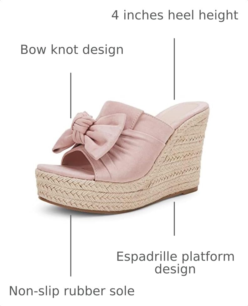 Image of PiePieBuy Womens Platform Espadrilles Slip On Wedge Sandals Bow Tie Open Toe Slides Shoes